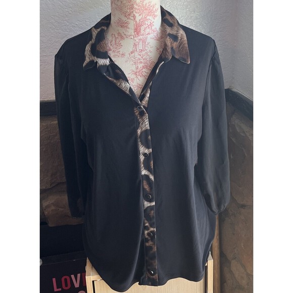 Adele and May Black & Leopard Print Top. Size Large. - Picture 1 of 5
